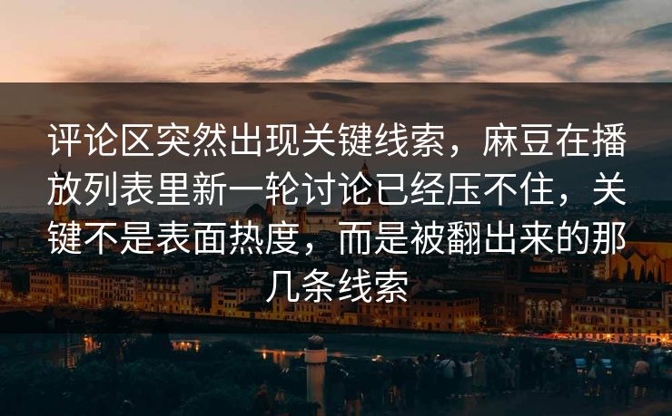 评论区突然出现关键线索，麻豆在播放列表里新一轮讨论已经压不住，关键不是表面热度，而是被翻出来的那几条线索  第1张